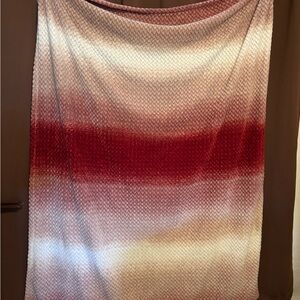 Striped Ombre Knit Throw Blanket in Red and Cream